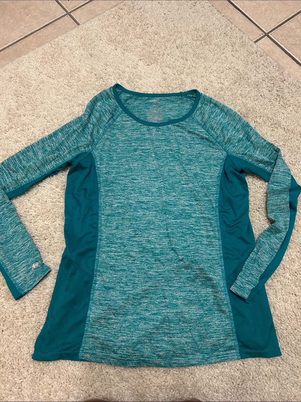 Danskin Now Teal Marled Long Sleeve Performance Tee